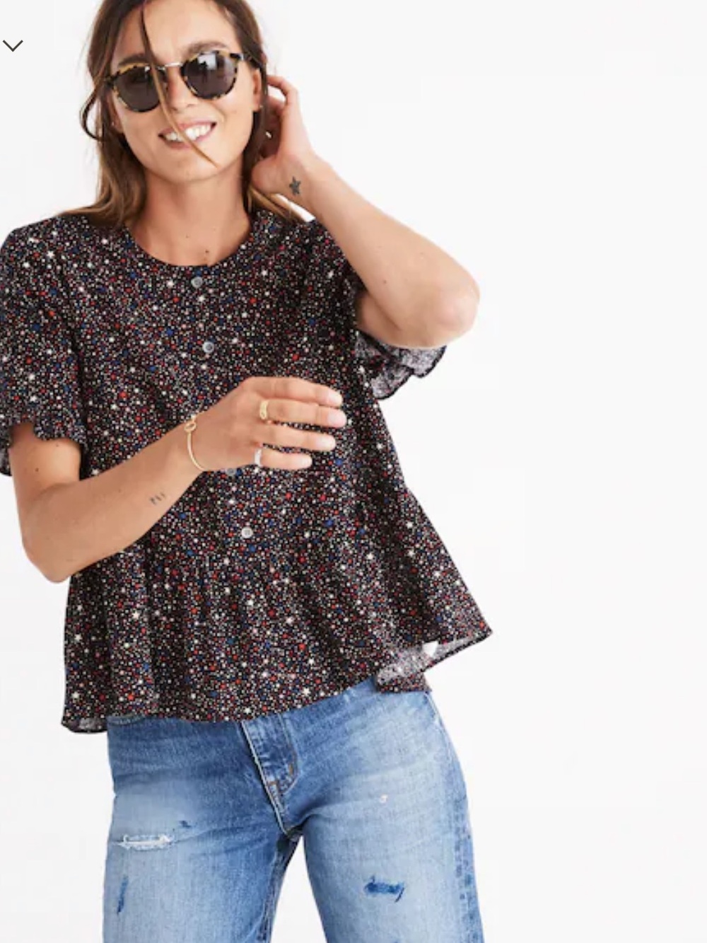 Madewell Studio Ruffle-Hem Top in Starry Night Size Small 100% Cotton